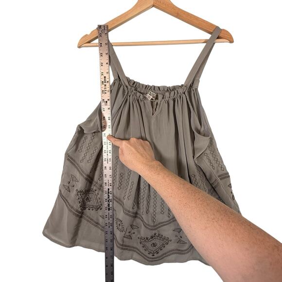 Cecico Embroidered Sheer Peasant Tank Top Flowy Shirt Womens SIZE LARGE Gray - Picture 3 of 11